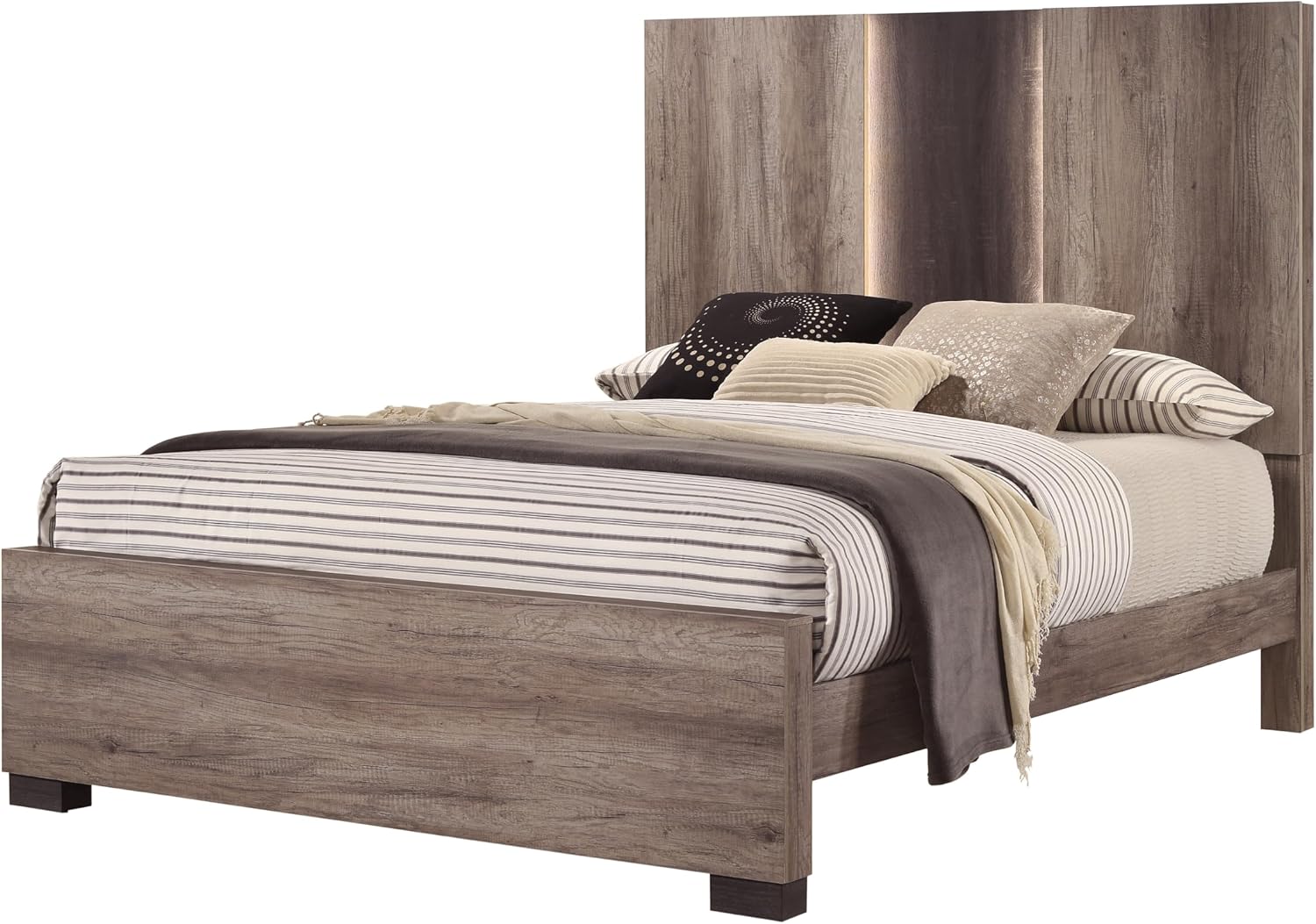 Generic 6Pc Beautiful Master Bedroom Suite Brown Gray Two-Tone Finish King Size LED Light HB Bed Set Solid Wood Wooden Furniture, HSB6830K6pc