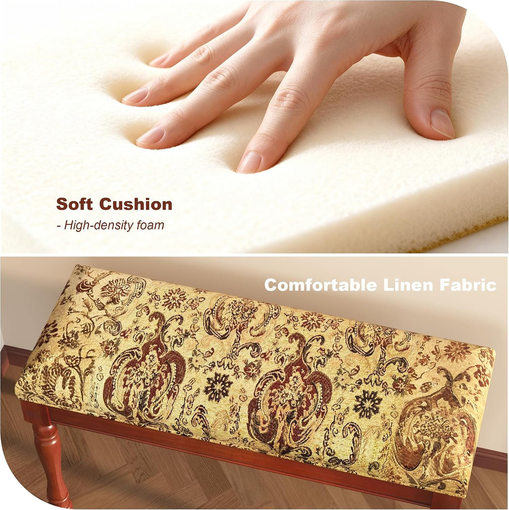 31.5' Linen Bedroom Bench - Upholstered Bench for Bedroom End of Bed, Entryway Bench with Solid Wood Legs, Makeup Vanity Stool,Cherry Red -11.8'D x 31.5'W x 18.1'H