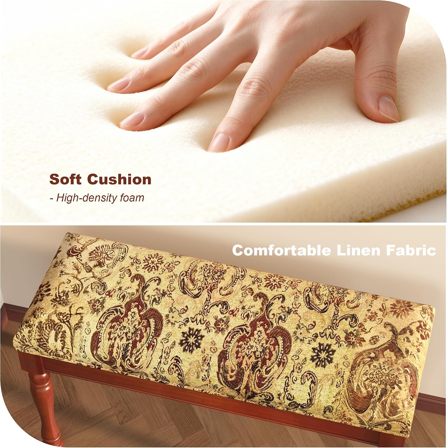 31.5' Linen Bedroom Bench - Upholstered Bench for Bedroom End of Bed, Entryway Bench with Solid Wood Legs, Makeup Vanity Stool,Cherry Red -11.8'D x 31.5'W x 18.1'H