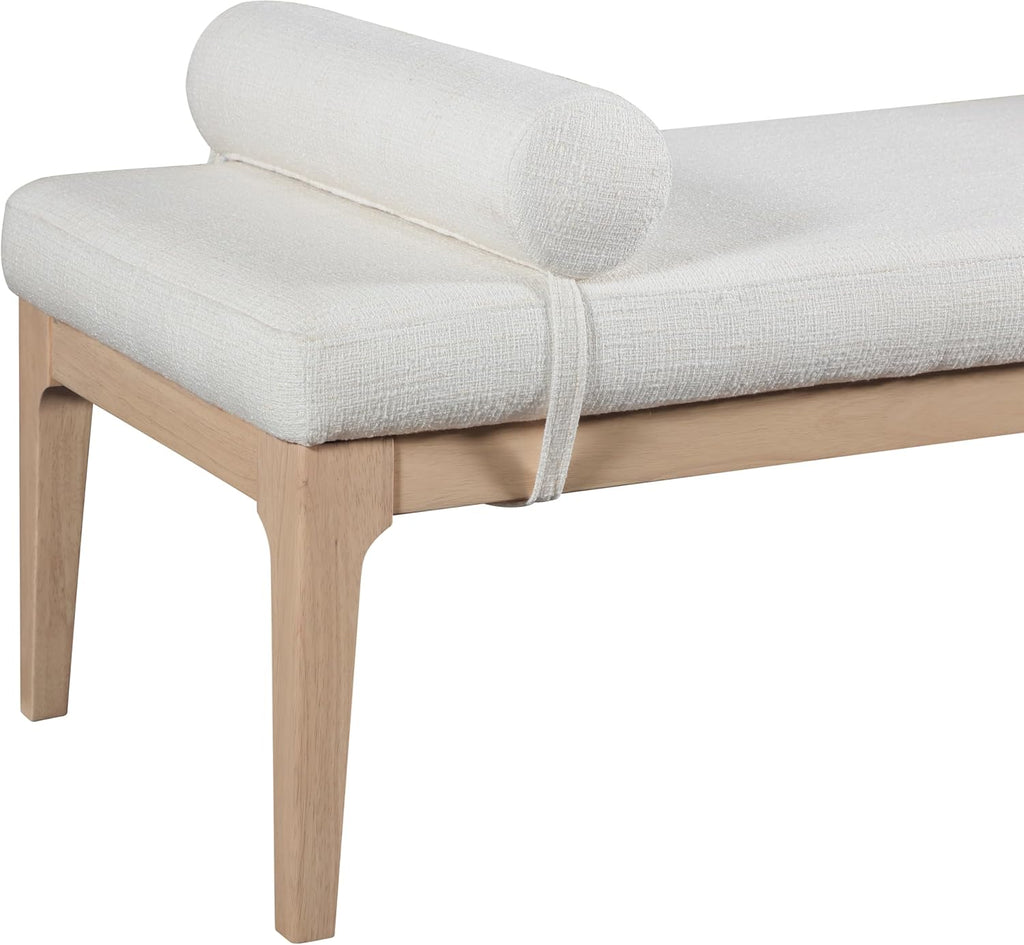 Meridian Furniture 22072Cream Priscilla Collection Art Deco Bench with Rich Linen Textured Interwoven Polyester Fabric, Light Beige Weave, Finished Solid Wood, 52' W x 22' D x 23.5' H, Cream