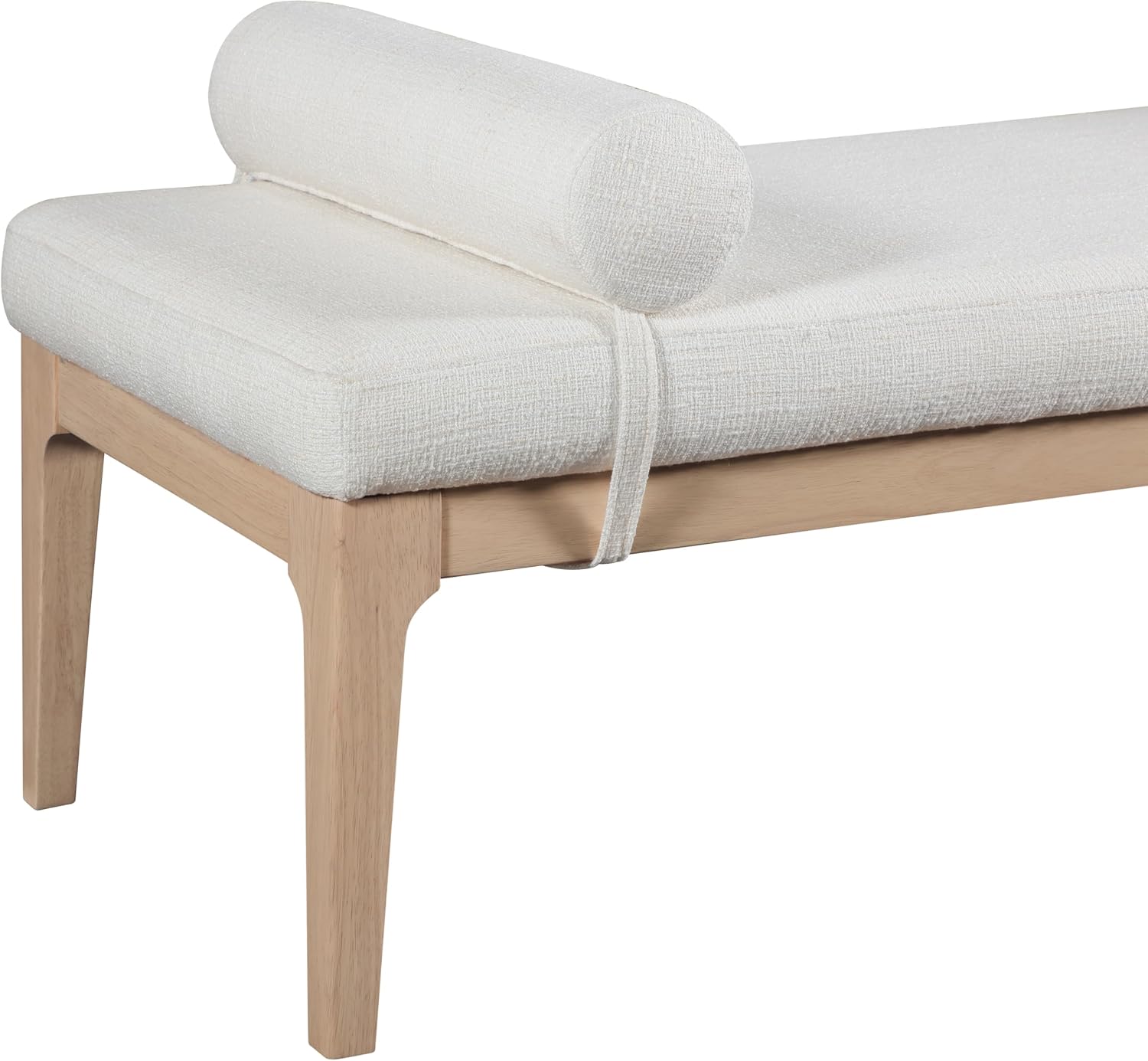 Meridian Furniture 22072Cream Priscilla Collection Art Deco Bench with Rich Linen Textured Interwoven Polyester Fabric, Light Beige Weave, Finished Solid Wood, 52' W x 22' D x 23.5' H, Cream