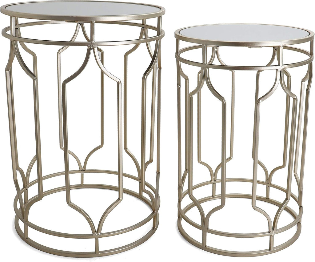 Rutledge & King Round End Table Set - Gold End Tables with Mirrored Tops - Nesting Round Accent Tables - Gold and Mirrored Metal Side Tables Alexander End Table Set