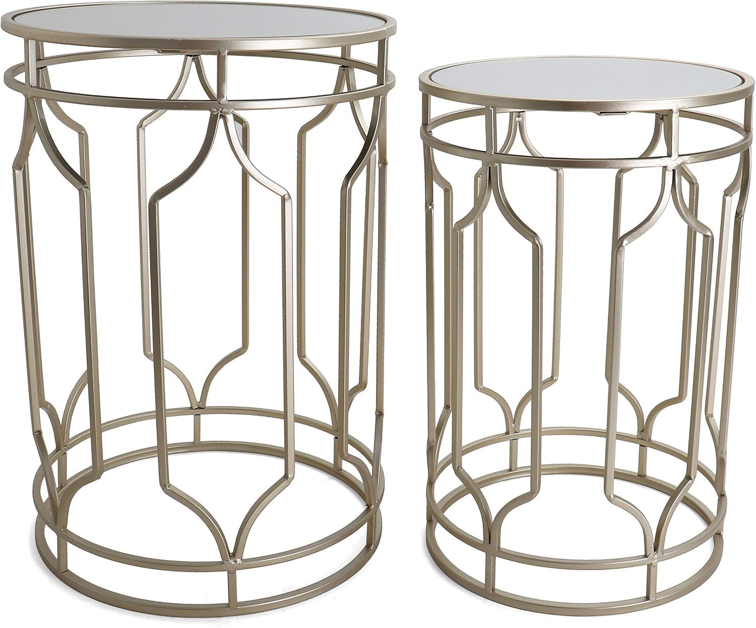 Rutledge & King Round End Table Set - Gold End Tables with Mirrored Tops - Nesting Round Accent Tables - Gold and Mirrored Metal Side Tables Alexander End Table Set
