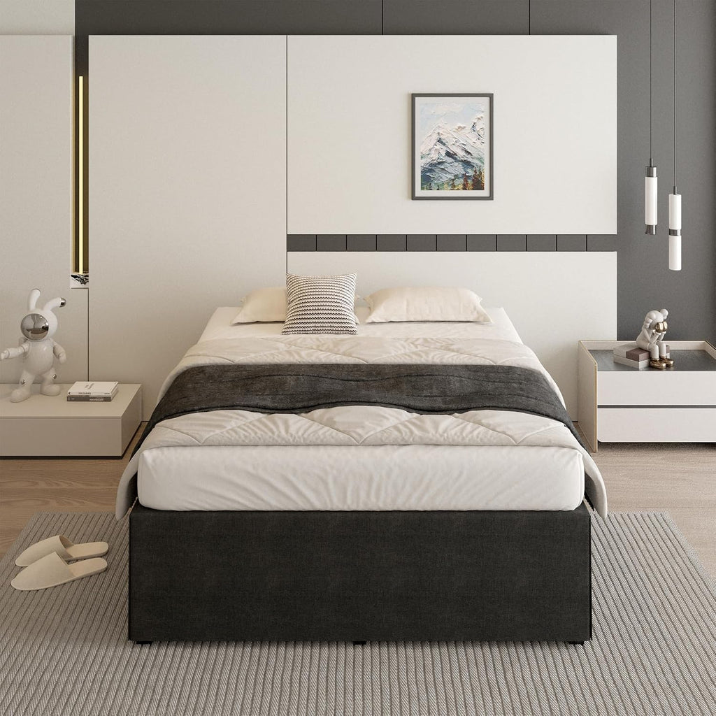 Cieemine 18 Inch Queen Bed Frame with Black Bed Cover, Metal Bed Frames Queen Size No Box Spring Needed, Heavy Duty Mattress Foundation, Easy Assembly, Noise Free