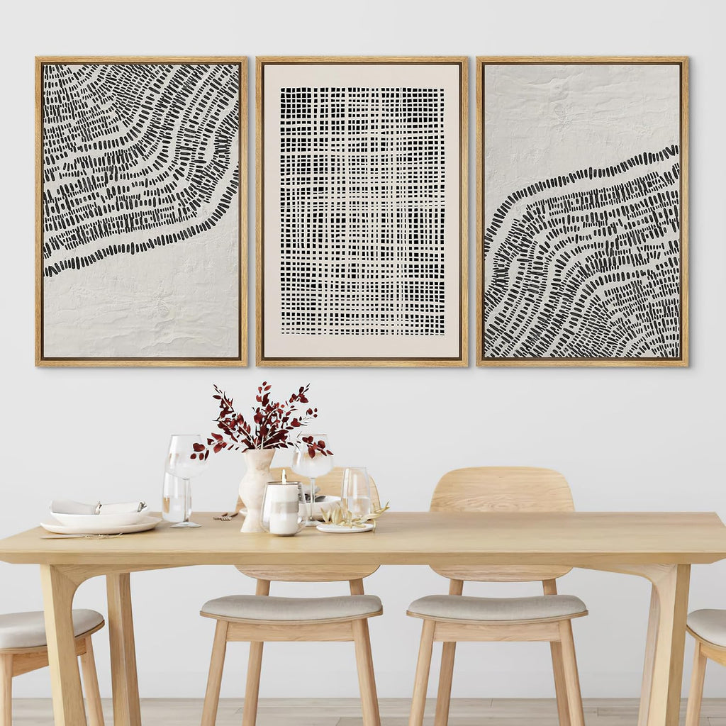 SIGNLEADER Framed Canvas Print Wall Art Set Minimalist Black and White Geometric Abstract Pattern and Line Illustrations Boho Decorative for Living Room, Bedroom, Office - 16'x24'x3 NATURAL