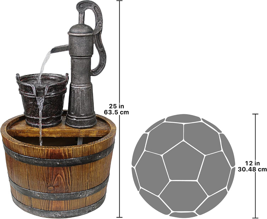 Design Toscano SS11155 Water Fountain - Cistern Well Pump Wood Barrel Garden Decor Fountain - Outdoor Water Feature,full color