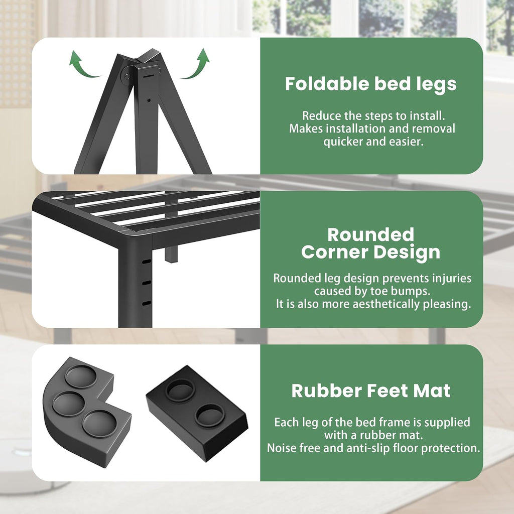 NKZ 18 Inch Metal Platform Bed Frame,Queen Bed Frame with Storage Space, No Box Spring Needed, Easy Assembly, Noise Free, 3,500 lbs Heavy Duty Steel Slats Support