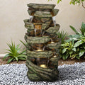 SunJet 59' High Multi-Tiers Cascading Rock Outdoor Water Fountain with LED Lights - Large Outdoor Fountains and Waterfalls for Garden or Patio, Yard, and Deck Decor, Featuring Natural Stone Look