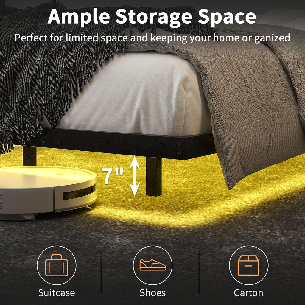 HOMBCK Floating Bed Frame King with LED Lights, Industrial Style Metal Bed Frame, No Box Spring Needed, Easy to Assemble, Noise Free