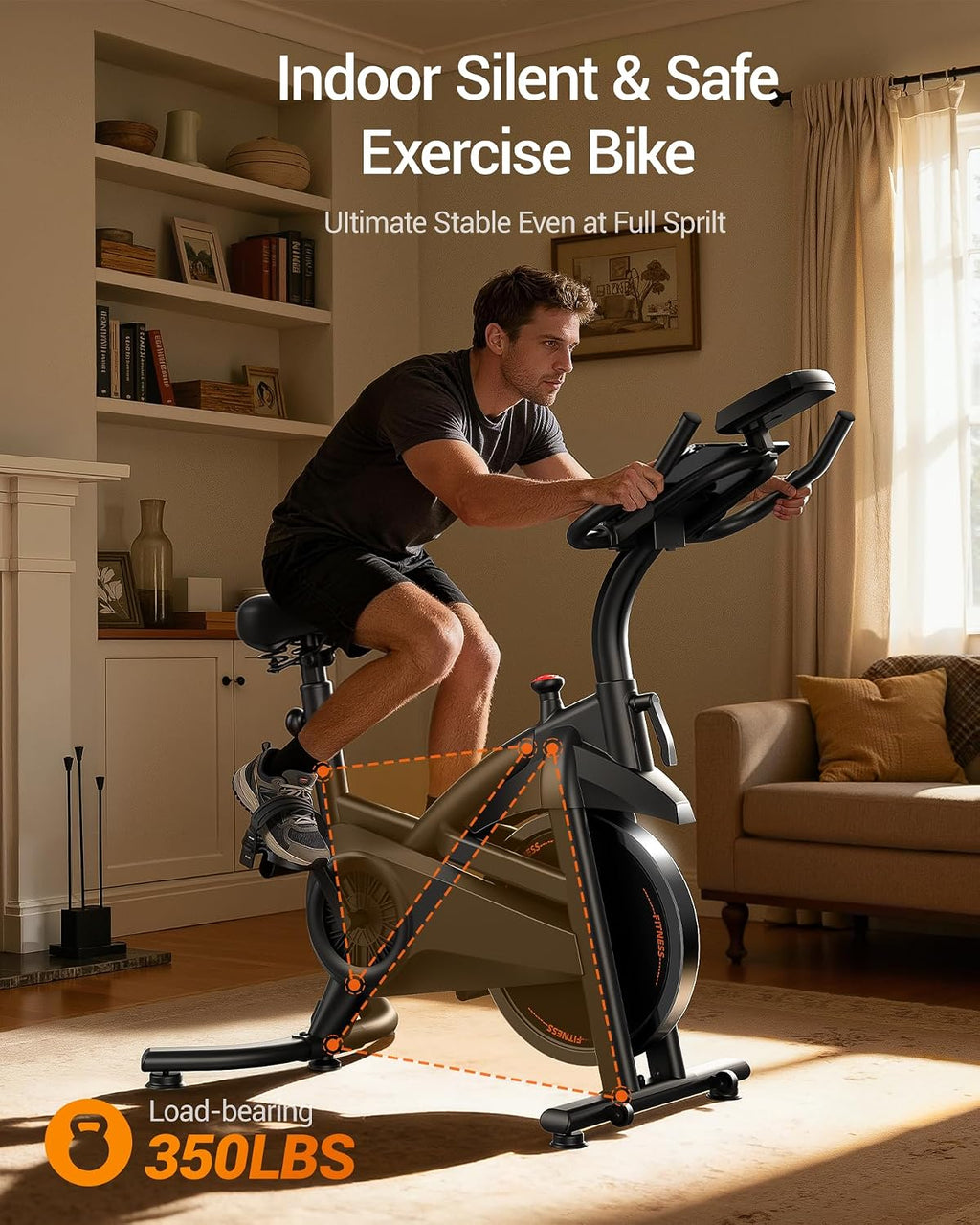 CURSOR FITNESS Exercise Bike, Brake Pad Stationary Bike for Home with Exclusive App, Stationary Bikes for Home with 300 lb Weight, Indoor Cycling Spin Bike Workout Bike with Extra Comfort Seat