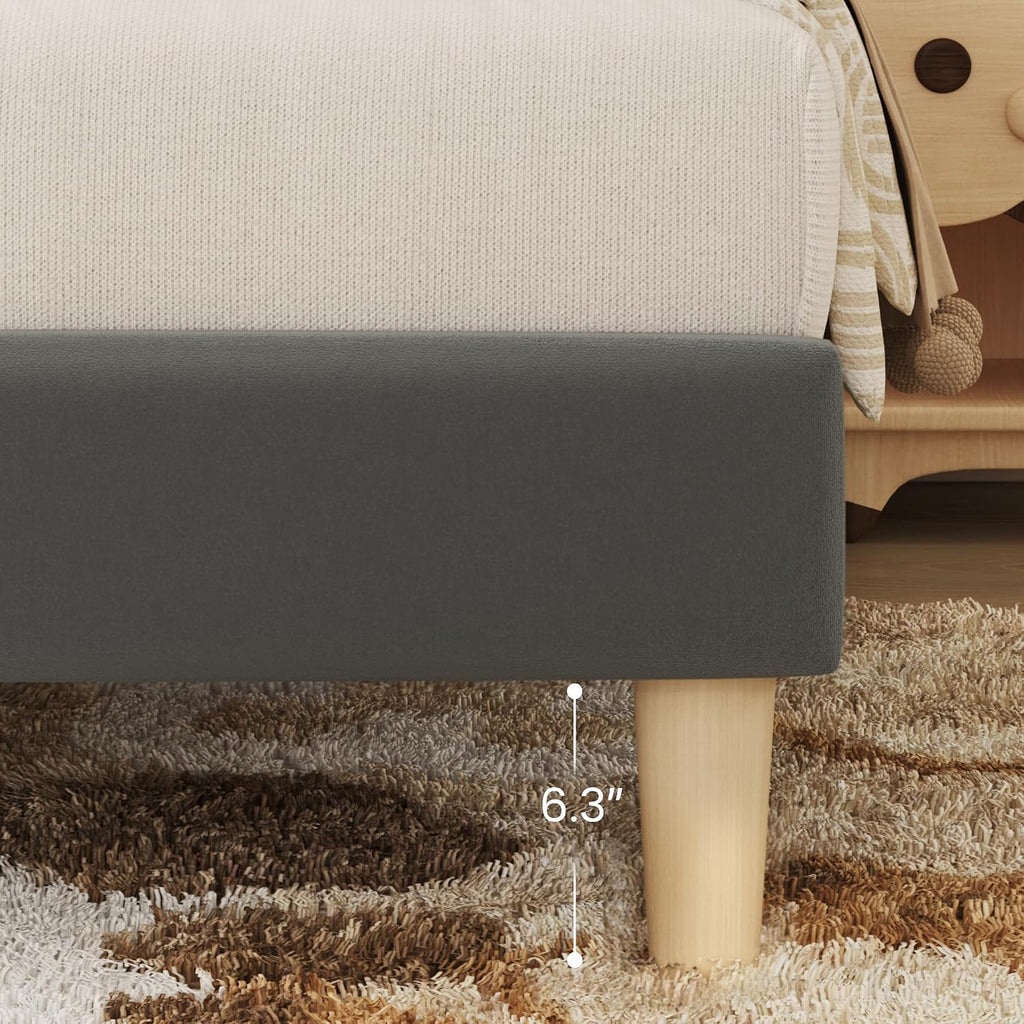Fluest Twin Bed Frame, Platform Bed Frame with Velvet Upholstered Headboard, No Box Spring Needed, Sturdy Metal Support, Noise Free, Easy Assembly, Modern Bedroom Furniture, Grey