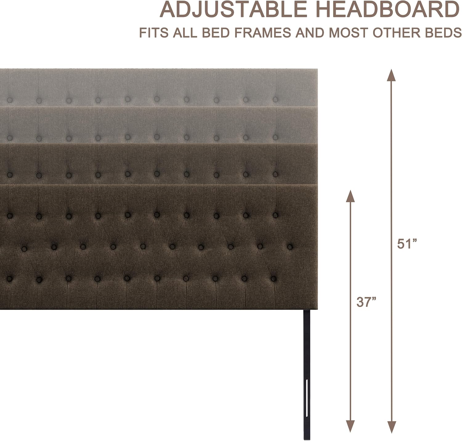 Huatean Home Tufted Upholstered Headboard King Size, Solid Wood Head Board with Durable Metal Legs, Adjustable Height Bed headboard from 37' to 51' Fabric Headboard in Modern Button Design, Chocolate