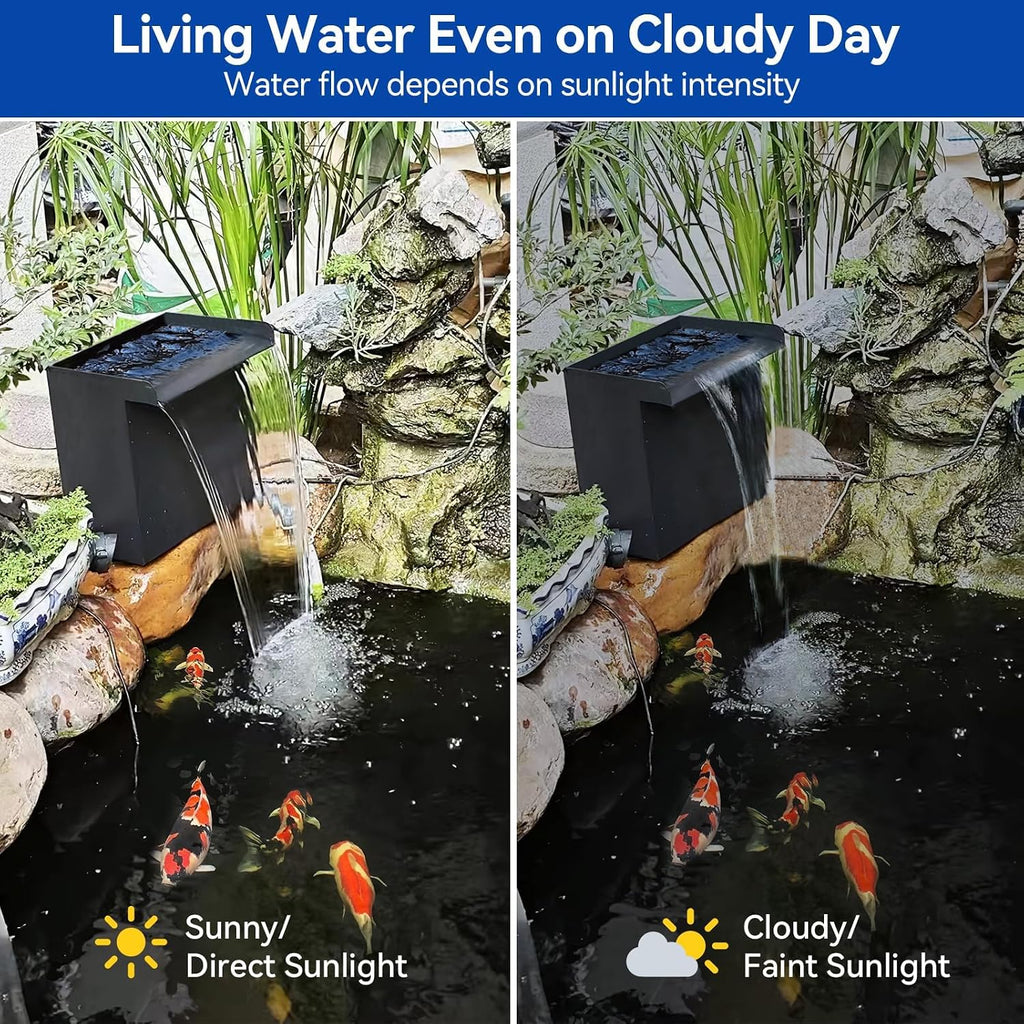 POPOSOAP 55W Solar Pond Waterfall Box with Fountain Pump, 304 Stainless Steel Pond Waterfall Spillway, Pond Spillway with 9.8FT PU Corrugated Tubing for Garden Waterfall,Water Features-P5552H