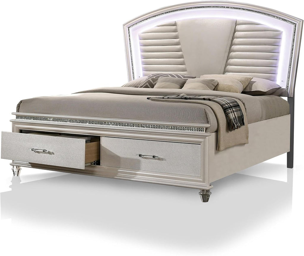 Furniture of America FOA Plumley 3-Piece White Wood Bedroom Set - King + 2 Nightstands