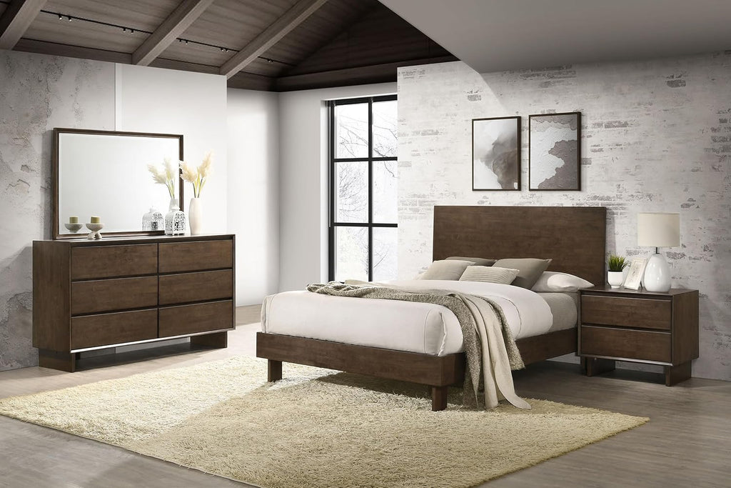 Coaster Home Furnishings Glenwood Transitional 4-Piece Bedroom Set Eastern King Size Panel Bed Frame 48-inch Headboard Warm Brown 225011KE-S4