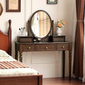 Solid Wood Vanity Desk with Mirror, Walnut Vintage Dressing Table for Bedroom, Antique Catalpa Makeup Table, 43' W x 18' D x 56' H