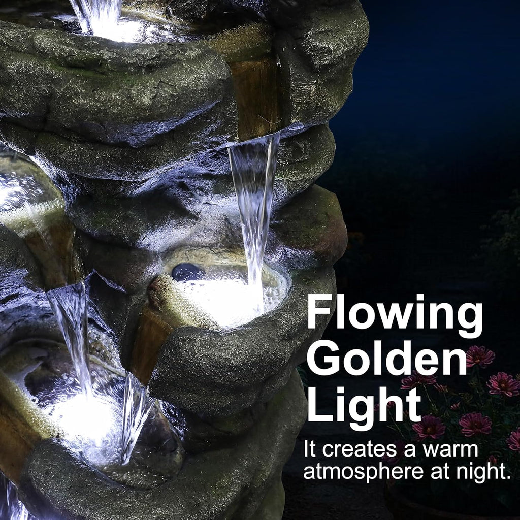 Naturefalls 51' Extra Large Outdoor Water Fountain - Waterfall Fountain with 7 LED Lights, 7-Tiers Cascading, Poly-Resin Indoor and Outdoor Fountain for Garden, Patio, Backyard, Lawn, Yard Decor