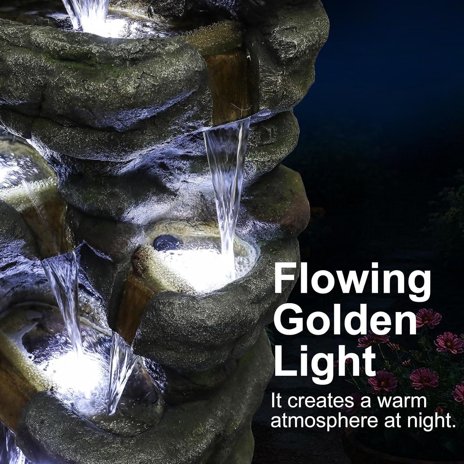 Naturefalls 51' Extra Large Outdoor Water Fountain - Waterfall Fountain with 7 LED Lights, 7-Tiers Cascading, Poly-Resin Indoor and Outdoor Fountain for Garden, Patio, Backyard, Lawn, Yard Decor