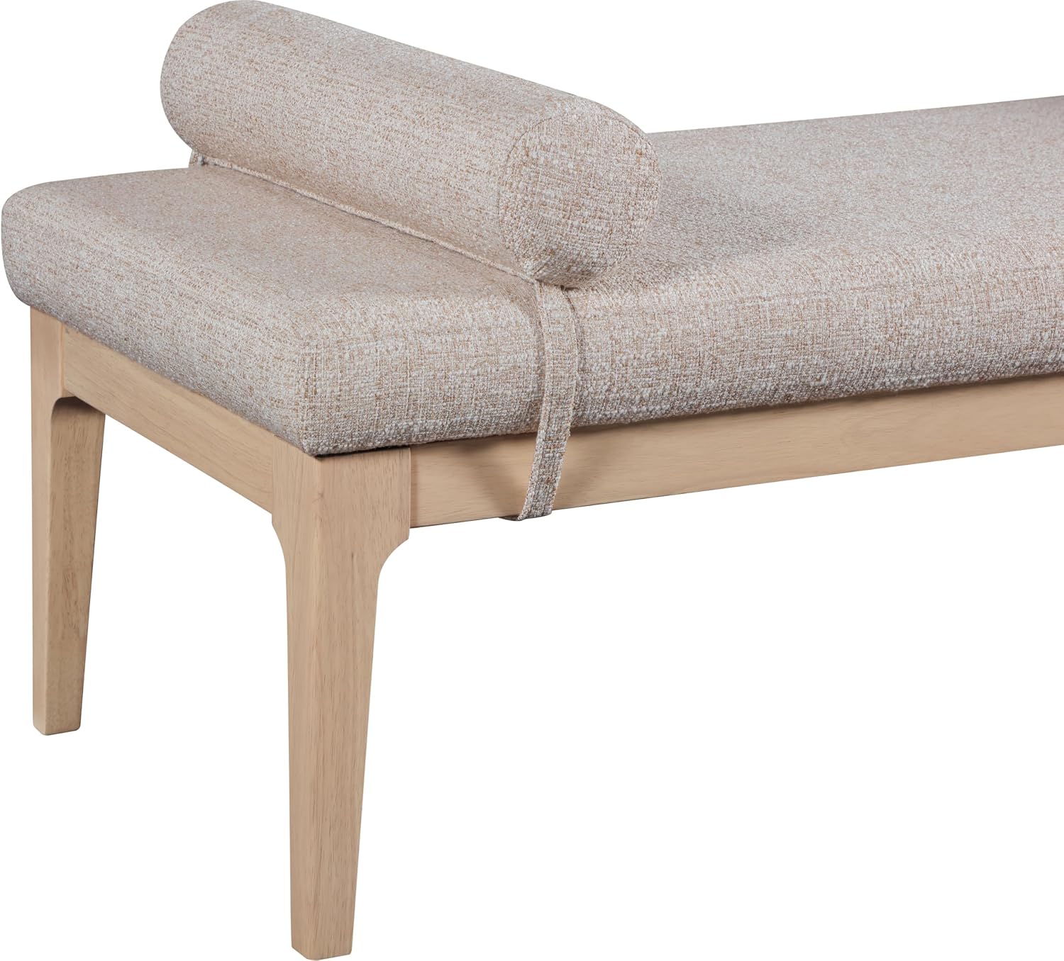 Meridian Furniture 22072Beige Priscilla Collection Art Deco Bench with Rich Linen Textured Interwoven Polyester Fabric, Light Brown and Cream Weave, Finished Solid Wood, 52' W x 22' D x 23.5' H, Beige