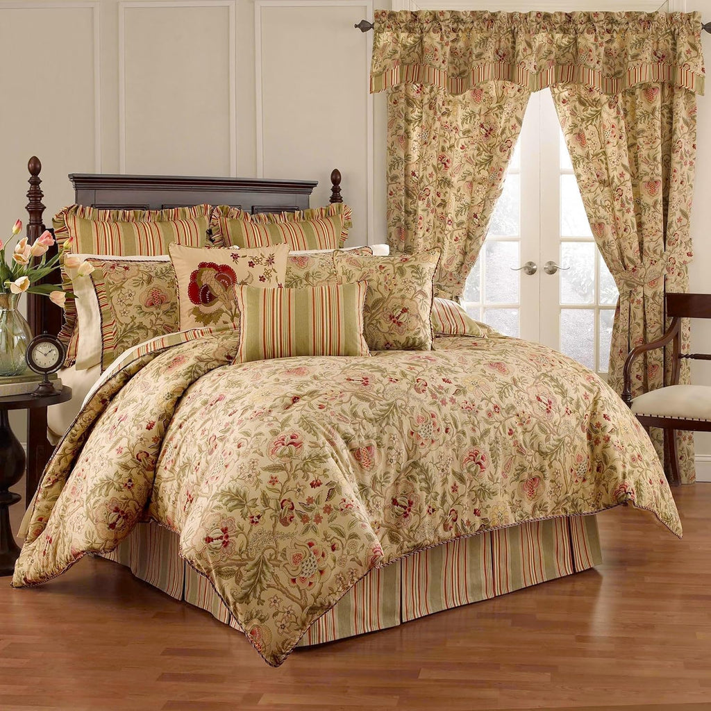 Waverly Imperial Dress 4-Piece 100% Cotton Comforter Set - Full/Queen Antique, with 2 Shams & 1 Bedskirt