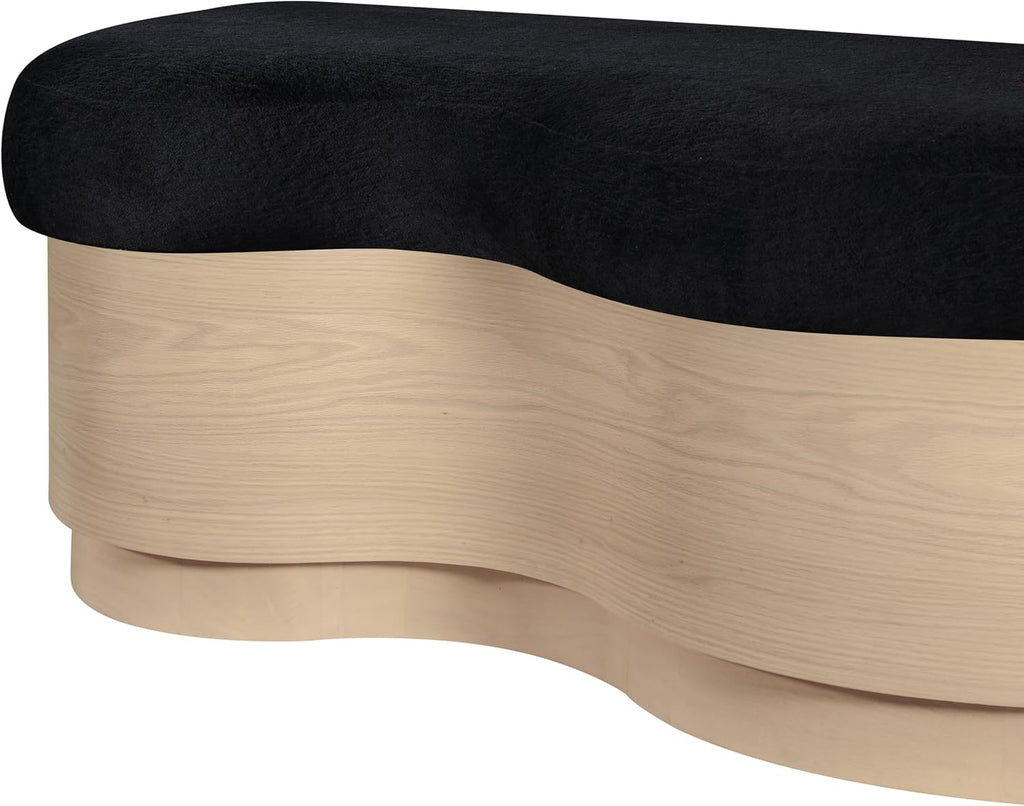 Meridian Furniture 22080Black Savoy Collection Art Deco Bench with Soft Black Velour Fur Fabric, Rich Natural Finish, Mix of Solid Wood & MDF, 60' W x 18.5' D x 18.5' H, Black