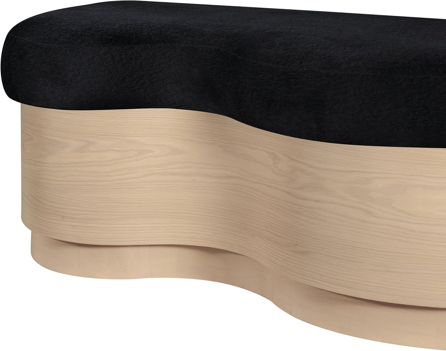 Meridian Furniture 22080Black Savoy Collection Art Deco Bench with Soft Black Velour Fur Fabric, Rich Natural Finish, Mix of Solid Wood & MDF, 60' W x 18.5' D x 18.5' H, Black