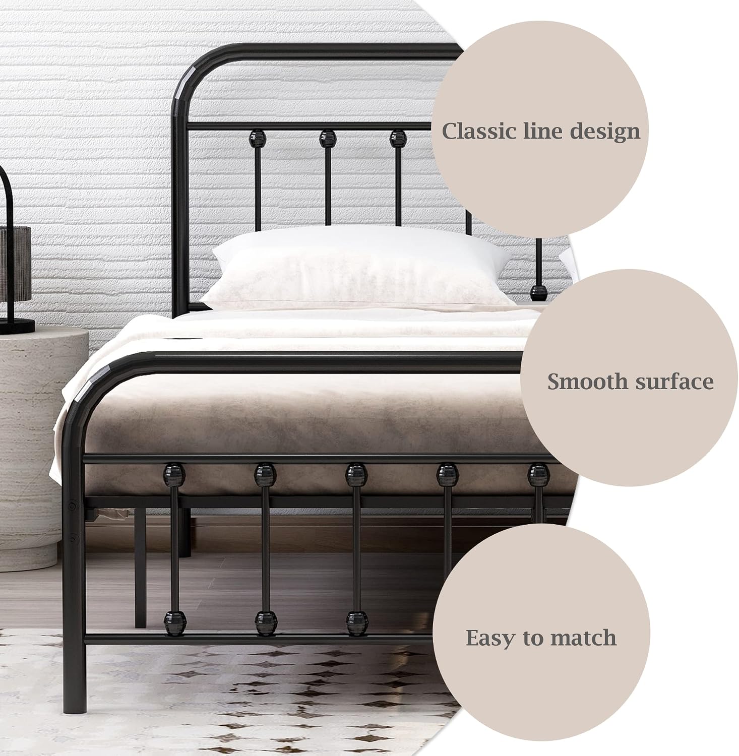 alazyhome King Size Bed Frame Classic Metal Platform Mattress Foundation with Victorian Style Iron-Art Headboard Under Bed Storage No Box Spring Needed Black