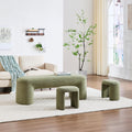 Hyfirm 3-Piece Nesting Upholstered Bench with 2 Stools, 53' Chenille Accent Waterfall Bench Modern End of Bed Entryway Bench Bedroom Bench for Living Room Vanity, Green, No Need to Install