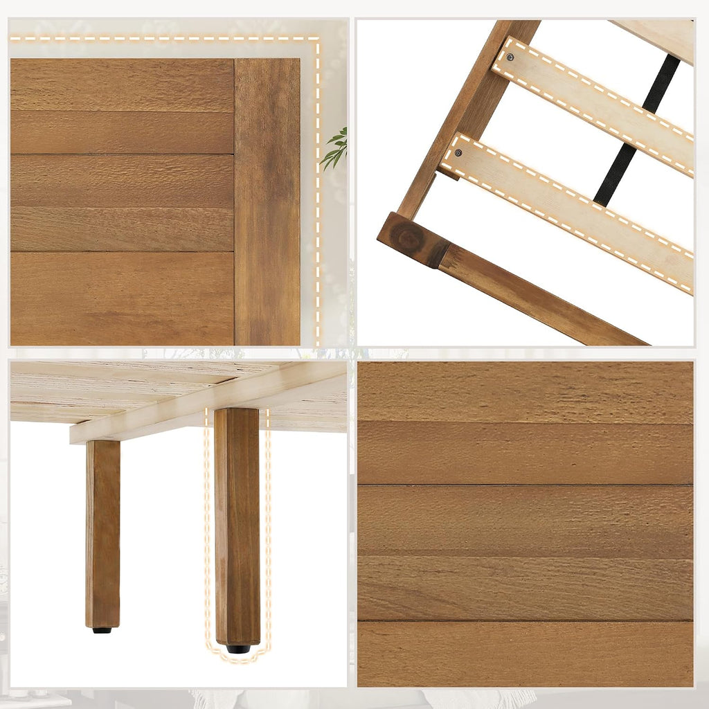 Cozyman Wood Platform Bed Frame Queen Size with Headboard, Camas Queen, Acacia Wood, No Box Spring Needed, Easy Assembly, Dark Wood