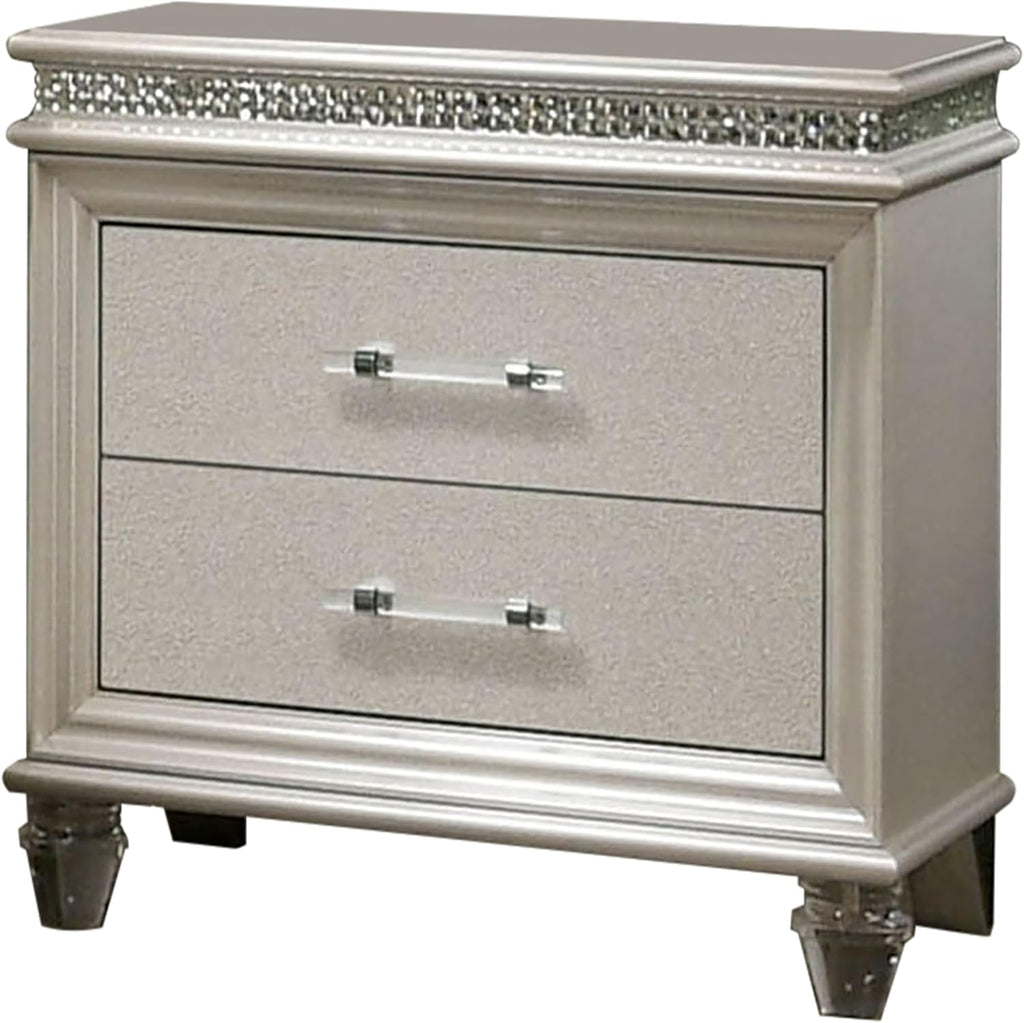 HOMES: Inside + Out Bevill Wood 2-Piece Bedroom Set, King Size Platform Bed with LED Light, Upholstered Headboard and 2-Drawer Nightstand, No Box Spring Required, Pearl White