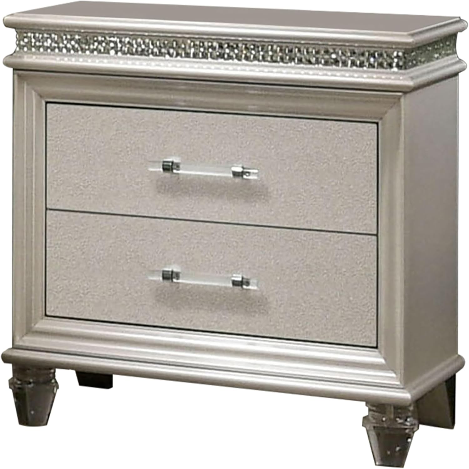 HOMES: Inside + Out Bevill Wood 2-Piece Bedroom Set, King Size Platform Bed with LED Light, Upholstered Headboard and 2-Drawer Nightstand, No Box Spring Required, Pearl White