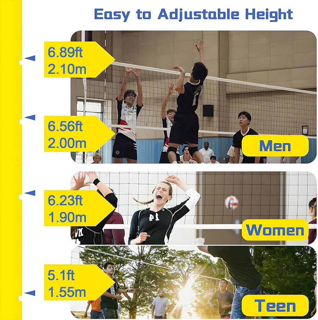 Portable Volleyball Net For Backyard, Badminton Court Training Net, Badminton Set And Volleyball Poles, Height Adjustable 5-6 FT, With Stable Base, Outdoor Sports Equipment For Adults Youth Blue