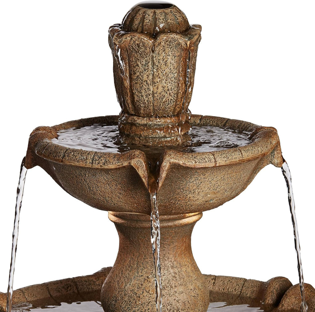 Arosco Modern Rustic Outdoor Floor Water Fountain with Light LED 43' High 3-Tiered Resin for Garden Patio Yard Deck Home Lawn Porch House Relaxation Exterior - John Timberland