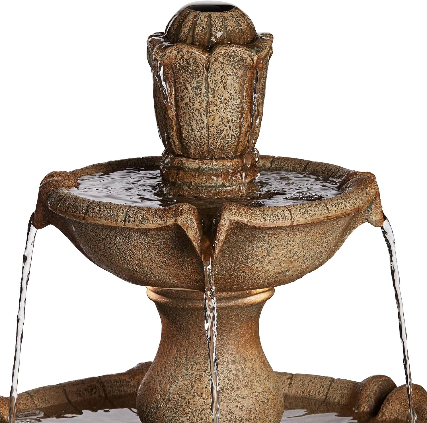 Arosco Modern Rustic Outdoor Floor Water Fountain with Light LED 43' High 3-Tiered Resin for Garden Patio Yard Deck Home Lawn Porch House Relaxation Exterior - John Timberland