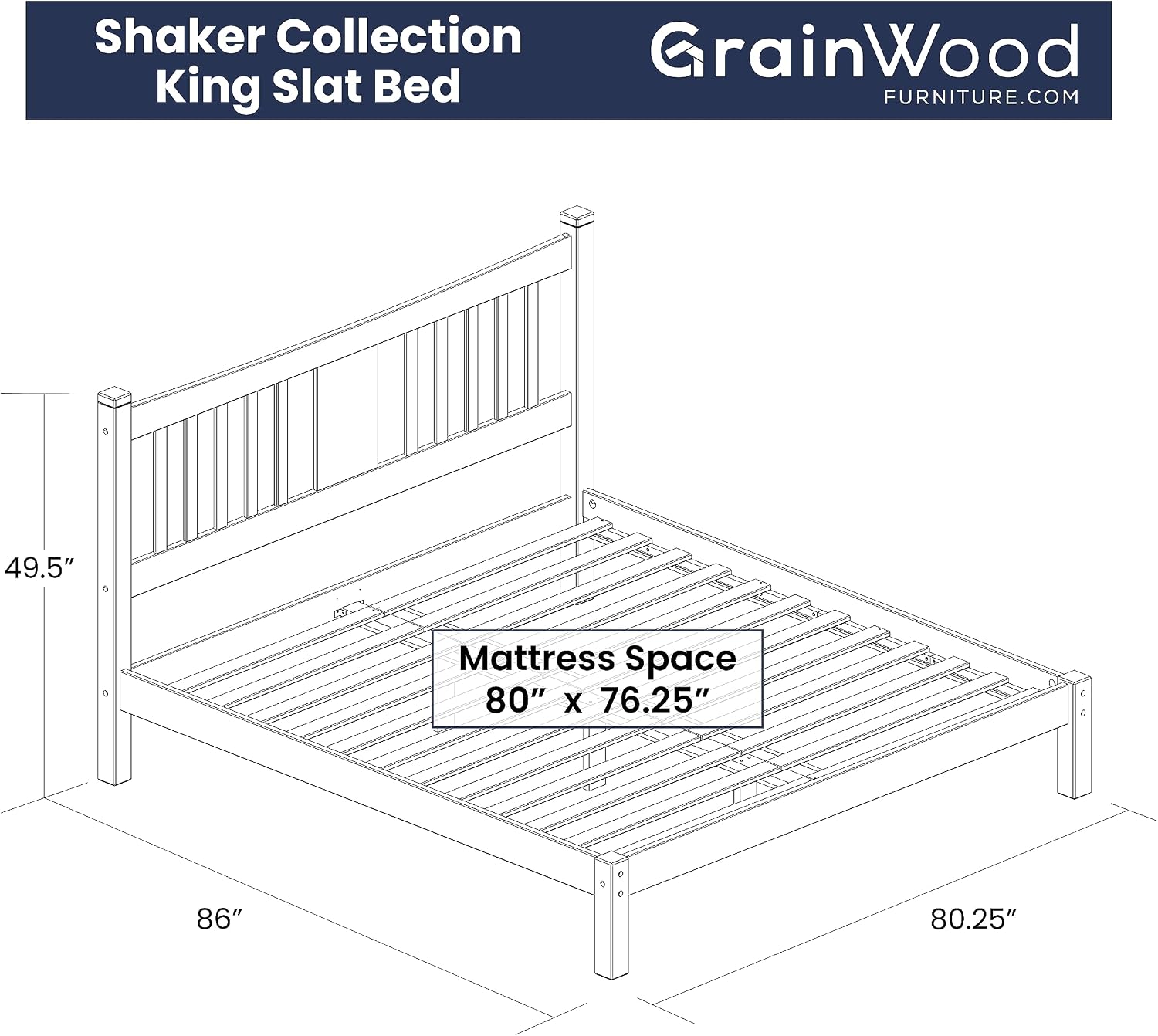 Grain Wood Furniture Shaker Solid Wood Slat Platform Bed, King Size, Cherry