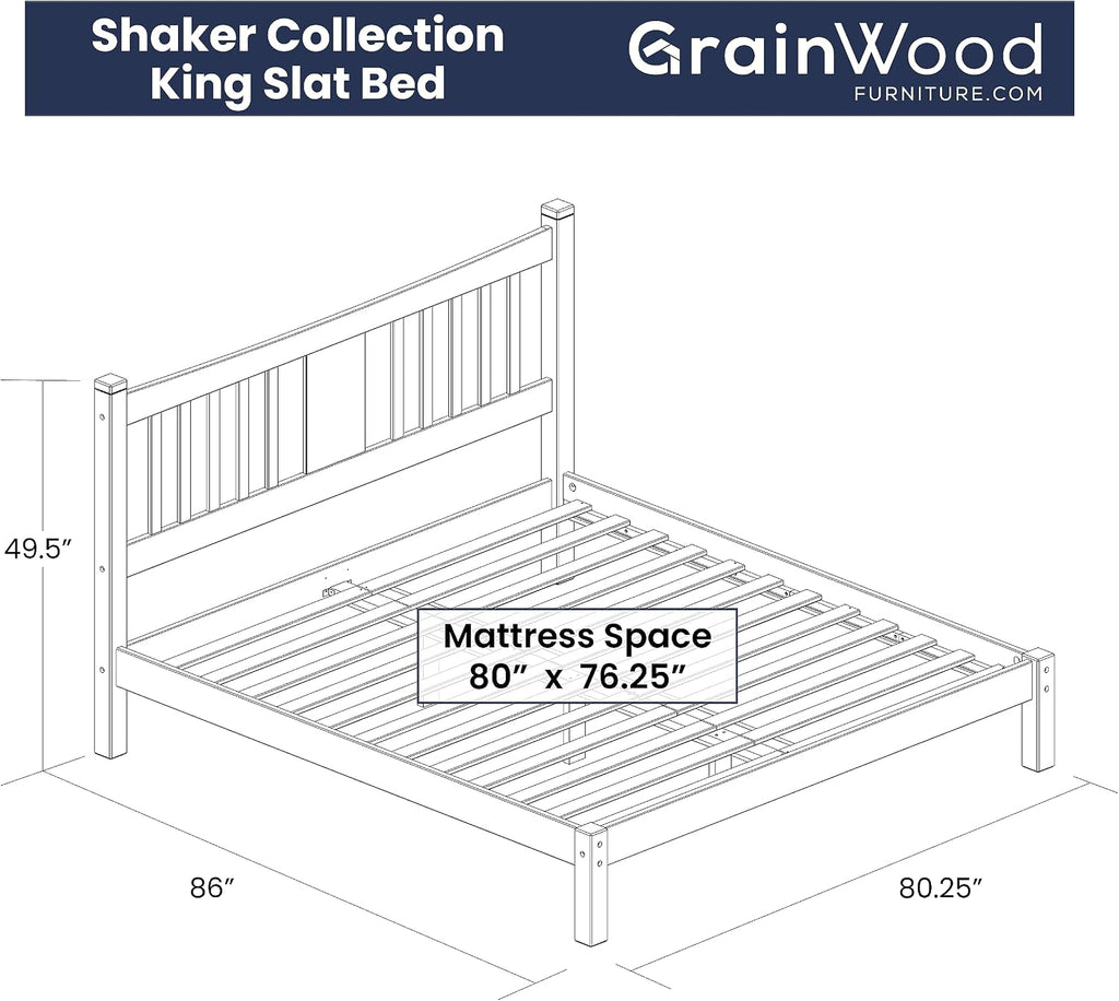 Grain Wood Furniture Shaker Solid Wood Slat Platform Bed, King Size, Expresso