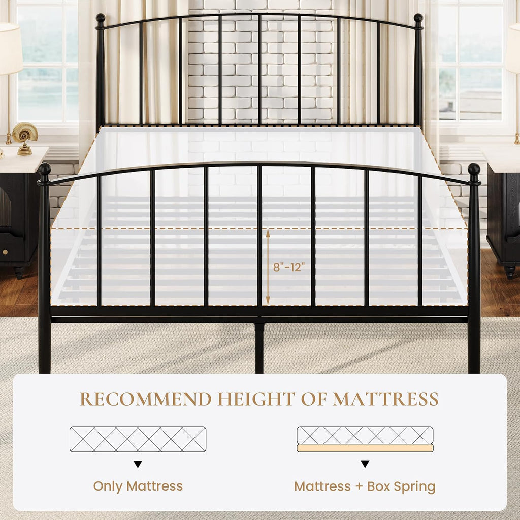 SHA CERLIN Full Size Metal Platform Bed Frame with Victorian Style Iron-Art Headboard and Footboard, Easy Assembly, No Box Spring Needed, Black