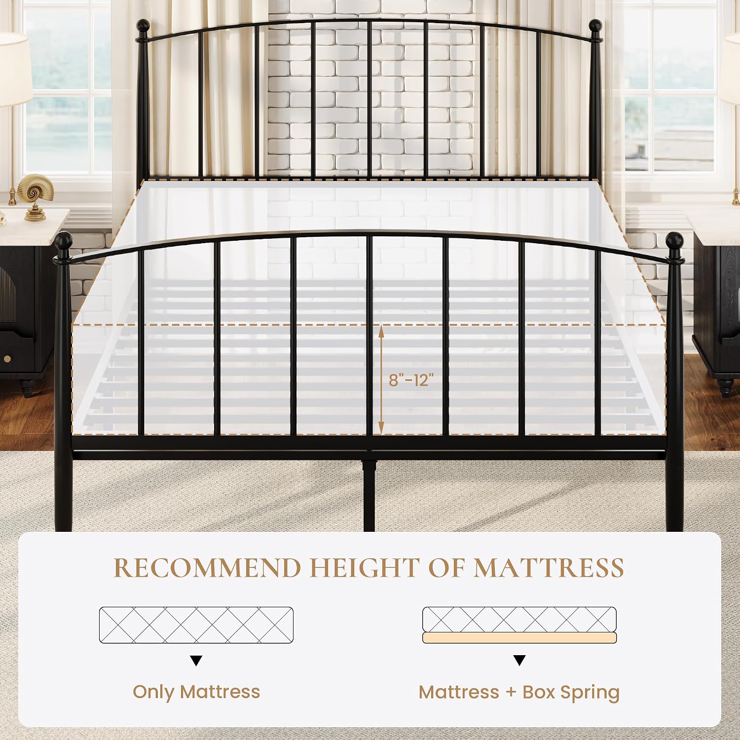 SHA CERLIN Full Size Metal Platform Bed Frame with Victorian Style Iron-Art Headboard and Footboard, Easy Assembly, No Box Spring Needed, Black