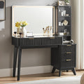 T4TREAM 48' Fluted Makeup Vanity Desk with Large 36' Mirror and Lights, Modern Glass Top Big Vanity Table w/5 Drawers & Adjustable Shelves, Dressing Table w/Charging Station for Bedroom, Black