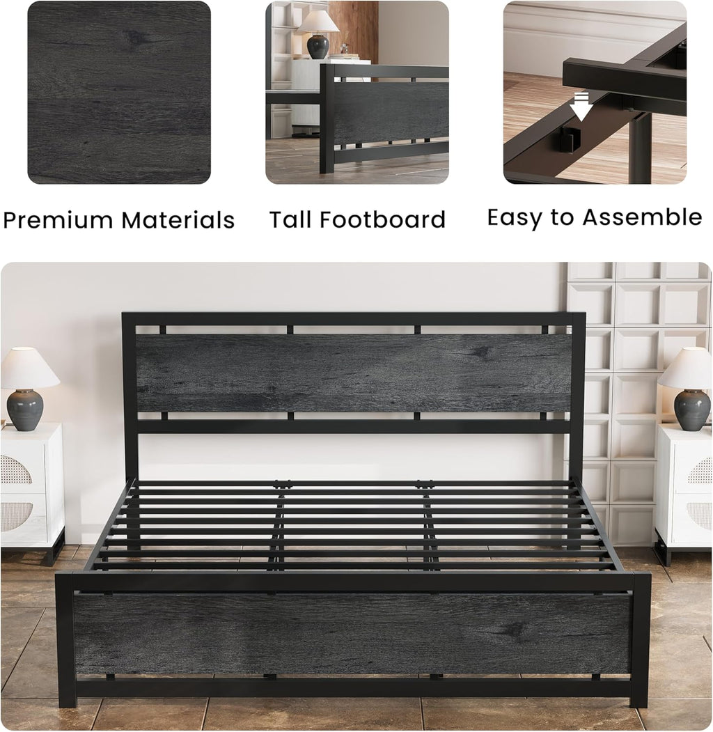 LIKIMIO California King Bed Frame with Headboard and Footboard, Metal Strong Supports, Easy Assembly, Noise-Free, No Box Spring Needed, Charcoal Grey
