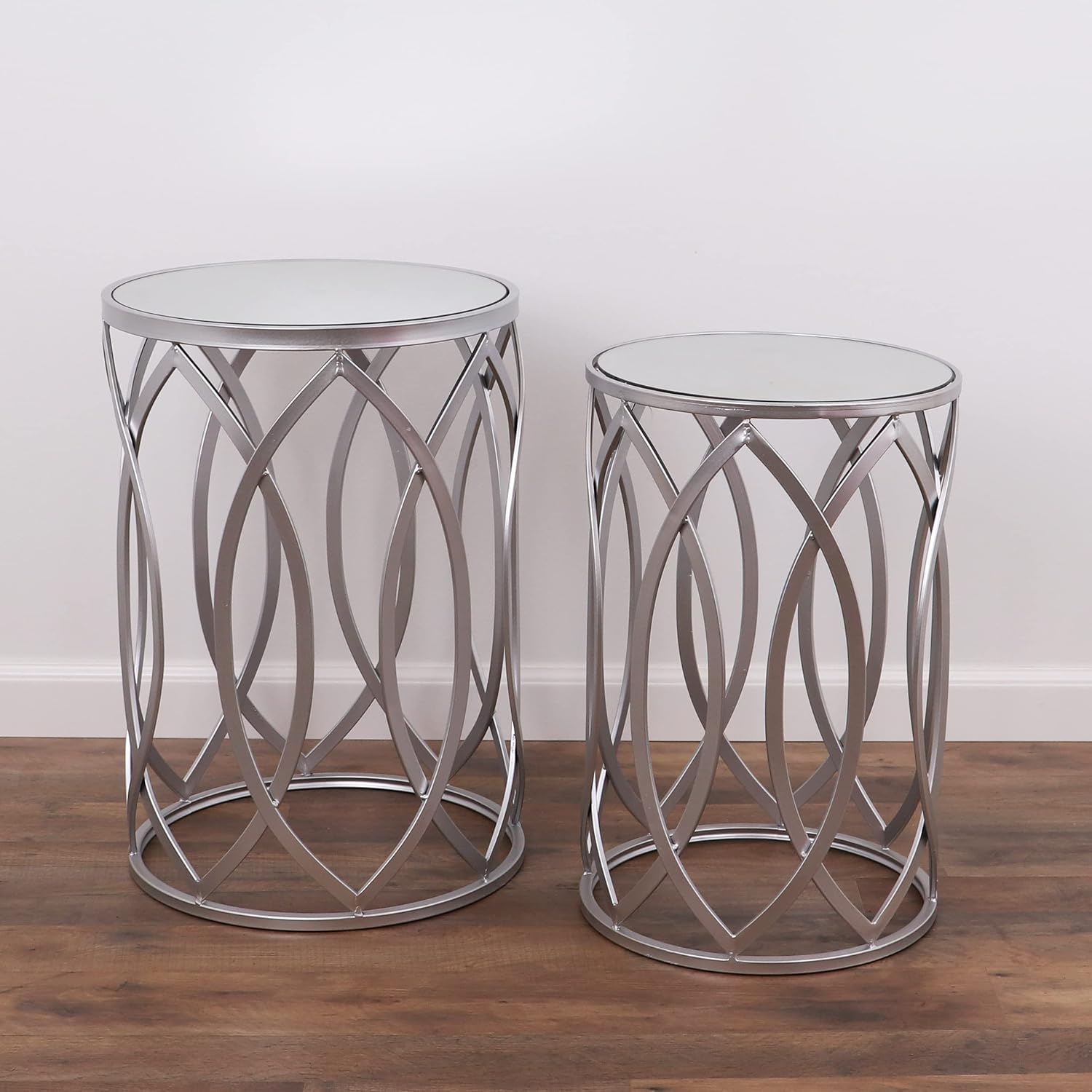Rutledge & King Silver Nesting Tables - Modern Side Table Set - Mirrored Accent Table Set of 2 End Tables