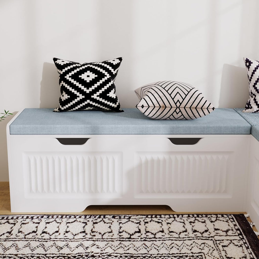 L-Shaped Storage Bench, Corner Bench with Storage,Kitchen Breakfast Nook Bench, with Large Hidden Storage Space,Suitable for Dining Nook,Kitchen Corner and Entryway (White-01)