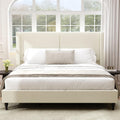 KEIKI King Size Boucle Platform Bed, Upholstered Metal Bed Frame with Tall Headboard, Wingback Solid Tufted Bedframe Queen-Size, Wood Slat Support, No Box Spring Needed, Easy Assembly, Beige