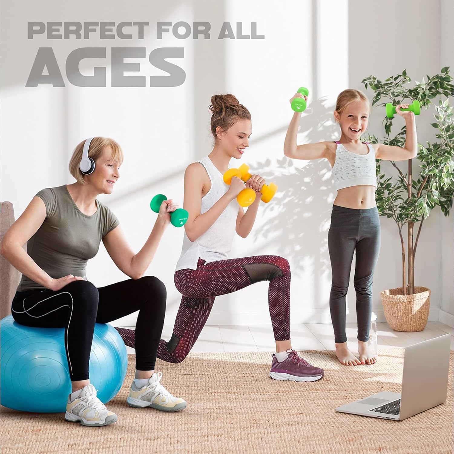 Yes4All Neoprene Coated Dumbbell Hand Weight Sets of 2 - Multiple Weight Options with 15 Colors, Anti-roll, Anti-Slip, Hexagon Shape