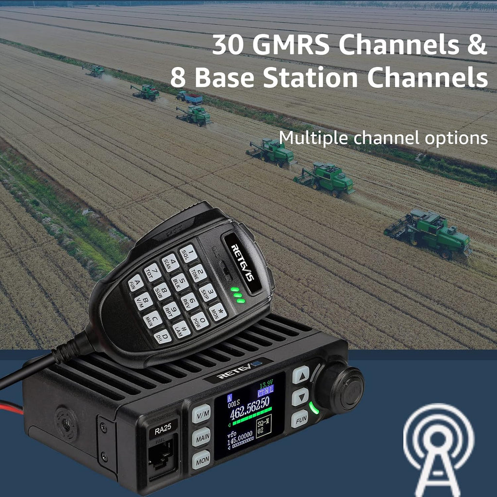 Retevis RA25 GMRS Mobile Radio (1Pack) Bundle with GMRS Antenna (1Pack), 32-inch 462-467Mhz GMRS Mobile Antenna, 20W Long Range GMRS Radio Mobile Transceiver, 8 Repeater Channel Base Station