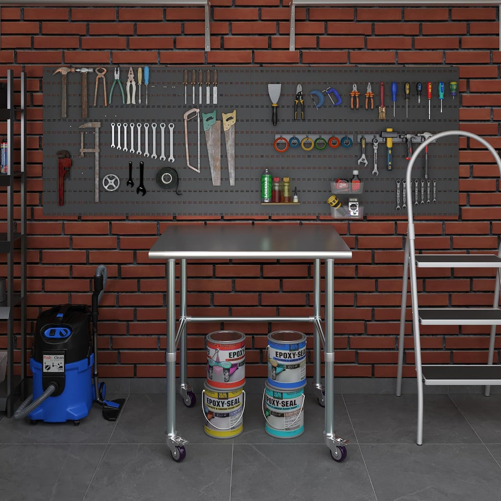 AmGood Stainless Steel Work Table Open Base & Wheels | Work Station | Metal Work Bench (Stainless Steel Work Table Open Base + Casters, 36' Long x 30' Deep)