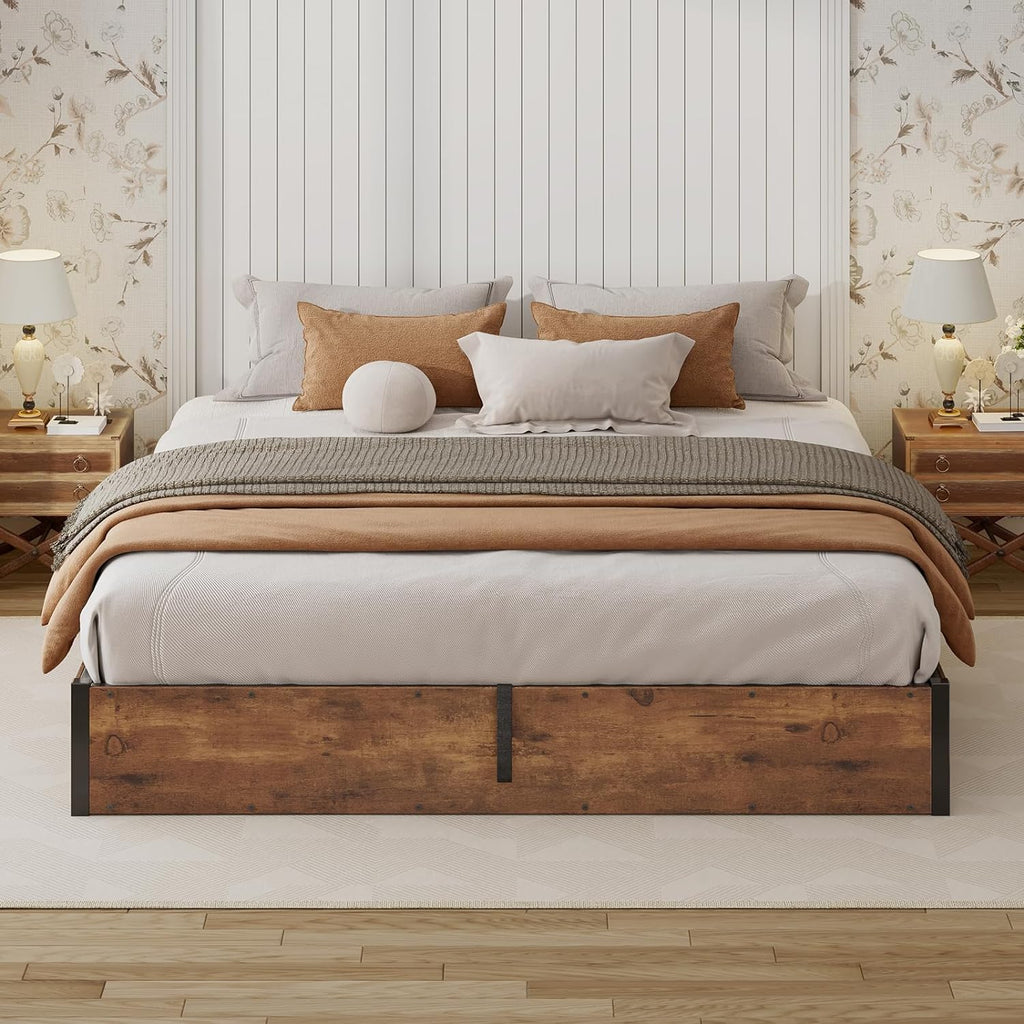 LUXOAK Lift Up Storage Bed Frame, King Size Wooden Slats Platform Bed Frame with Ample Storage Underneath, No Box Spring Needed, Noise Free, Rustic Brown