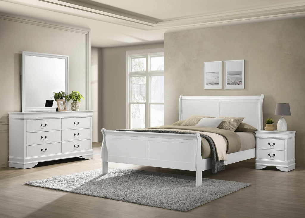 Coaster Home Furnishings Louis Philippe Traditional 4-Piece Bedroom Set Eastern King Size Sleigh Bed Frame 47-inch Headboard White 202441KE-S4