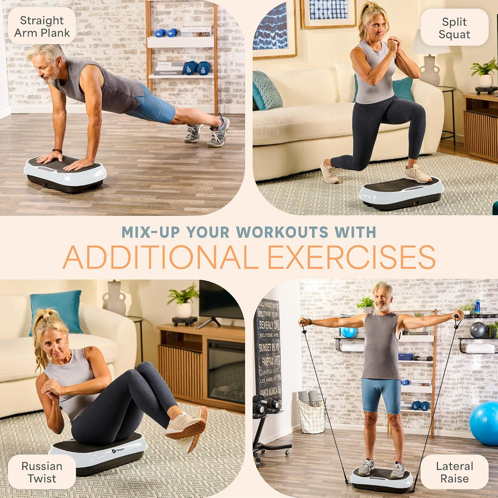 Lifepro Waver Mini Vibration Plate Exercise Machine with Remote & Bands — Compact Whole Body Vibrating Plate for Lymphatic Drainage & Muscle Toning — Shake Machine with 99 Speed Levels & 10 Presets