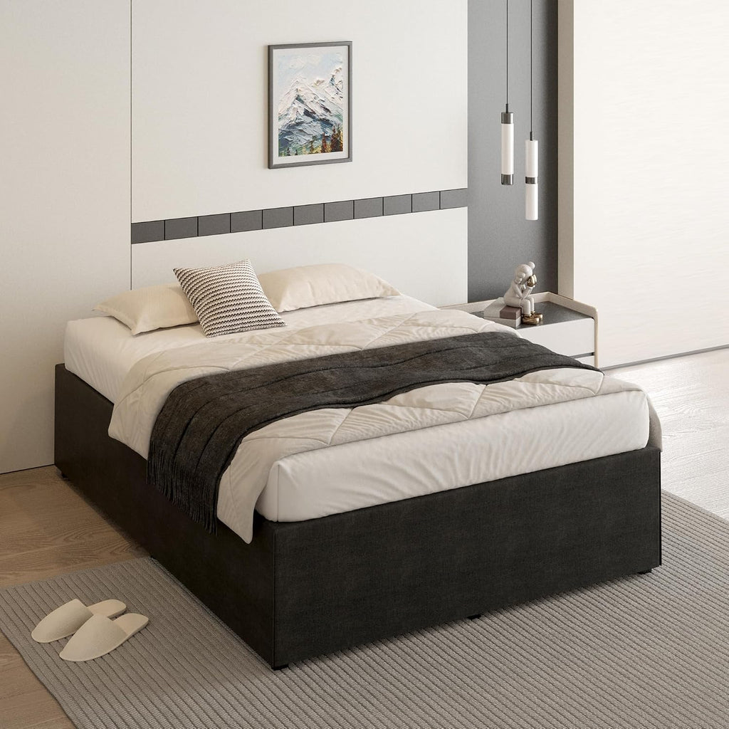 Cieemine 18 Inch Queen Bed Frame with Black Bed Cover, Metal Bed Frames Queen Size No Box Spring Needed, Heavy Duty Mattress Foundation, Easy Assembly, Noise Free